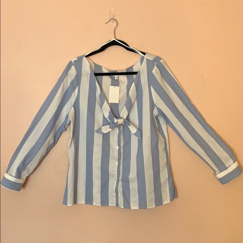 Blue and White Striped Cotton Blouse